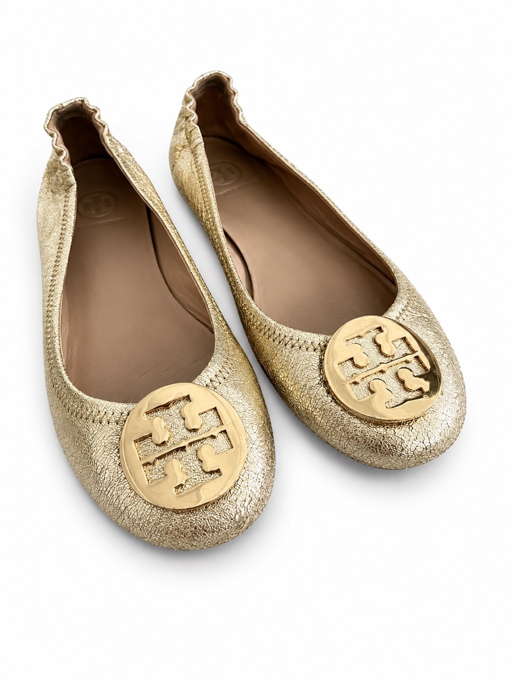Tory Burch Gold Metallic Logo Ballet Flats